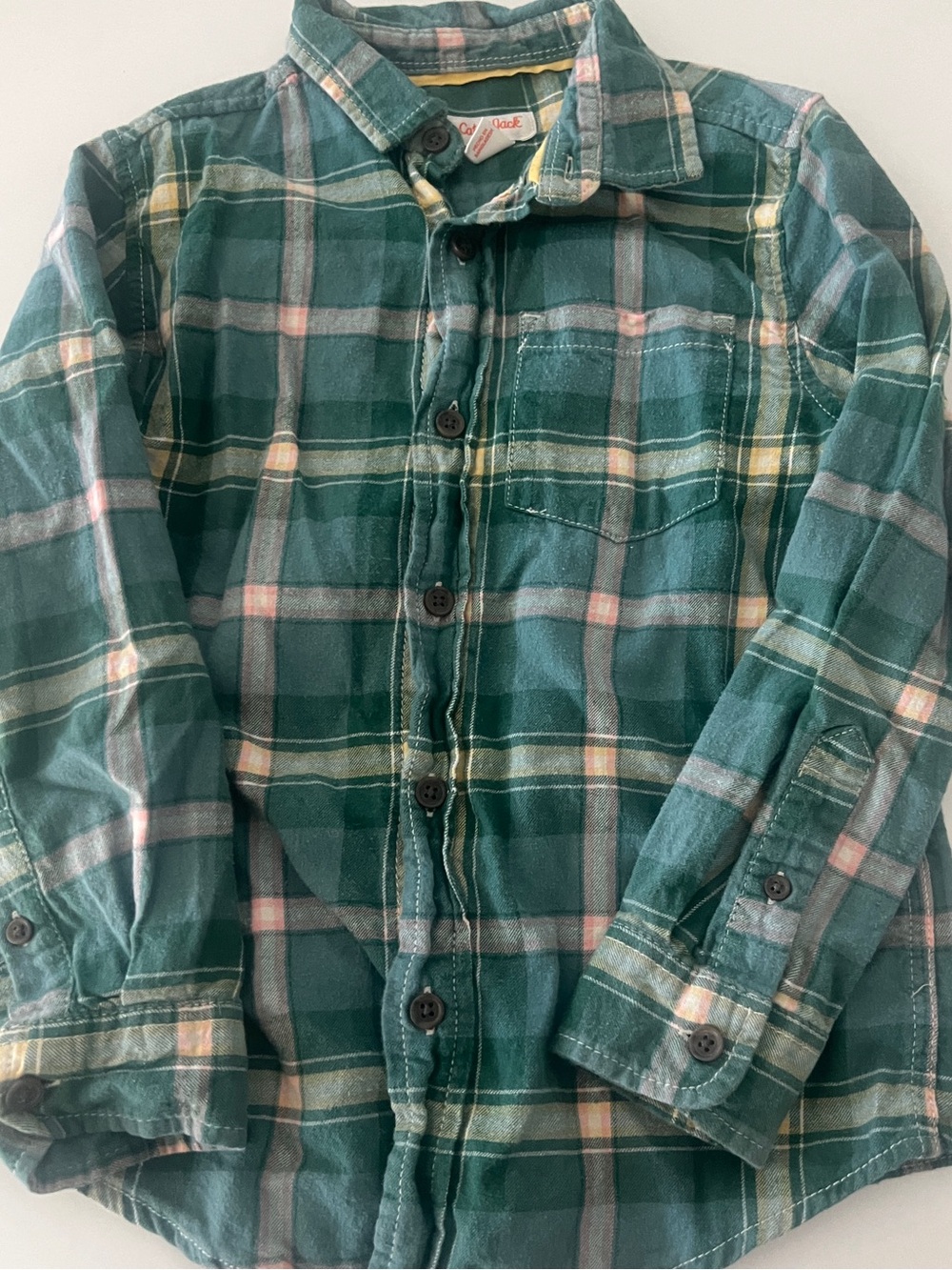 Cat & Jack Green Plaid Button-Up Shirt with Pink & Yellow Accents
